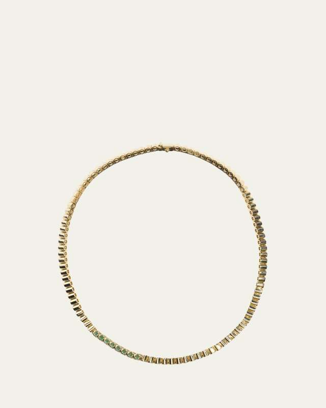 TUBBO 14K Gold Diamond and Emerald Tennis Necklace